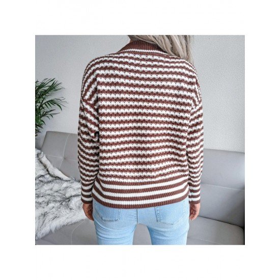  New V-Neck Striped Knitted Sweater