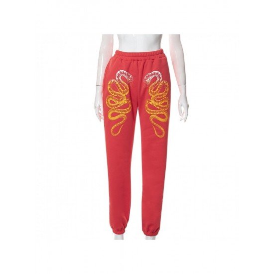 Sports Snake Printed Elastic Waist Trousers For Women