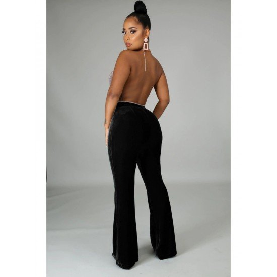 Trendy Black High Waist Elastic Waist Trousers