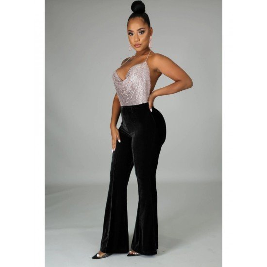 Trendy Black High Waist Elastic Waist Trousers