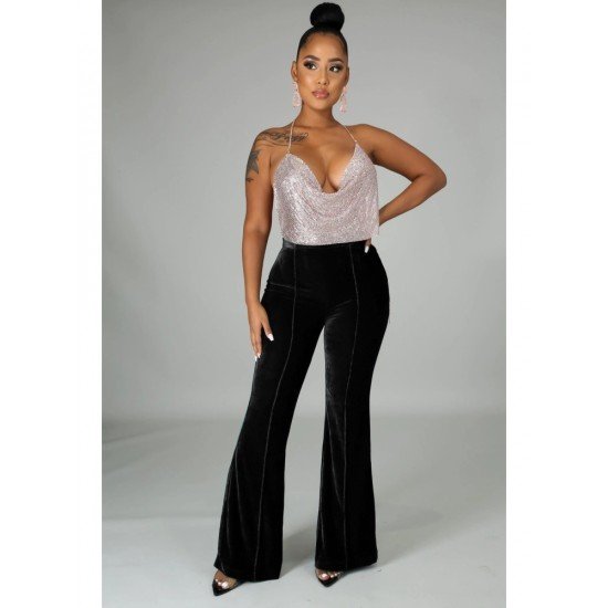 Trendy Black High Waist Elastic Waist Trousers