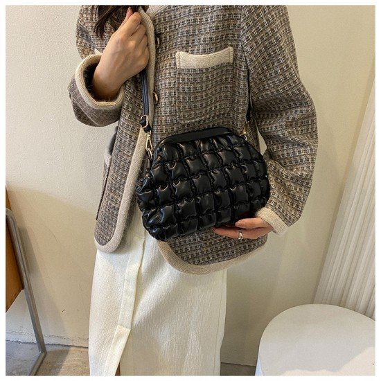  Korean Style Bubble PU Ruched Shoulder Bags