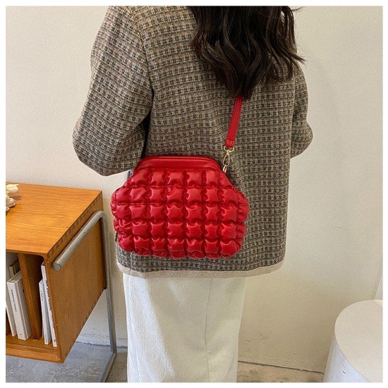  Korean Style Bubble PU Ruched Shoulder Bags