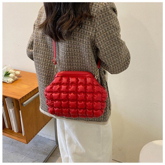  Korean Style Bubble PU Ruched Shoulder Bags