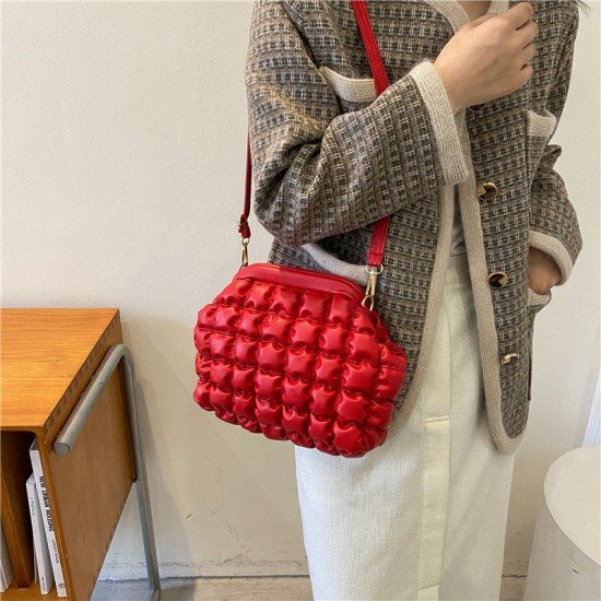  Korean Style Bubble PU Ruched Shoulder Bags