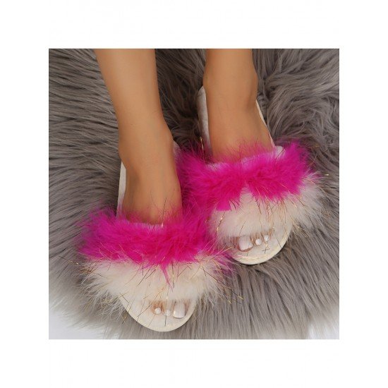  2022 Contrast Color Fur Slippers For Women