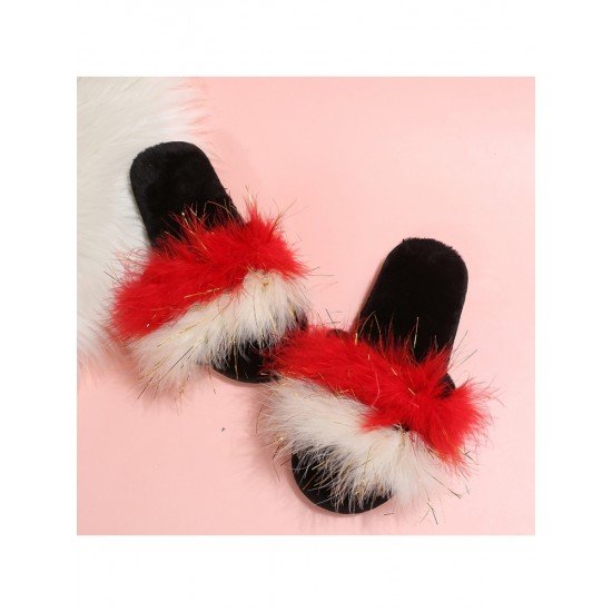  2022 Contrast Color Fur Slippers For Women