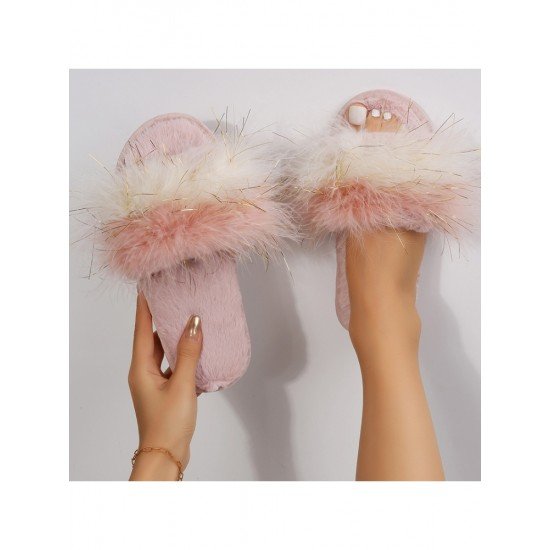  2022 Contrast Color Fur Slippers For Women