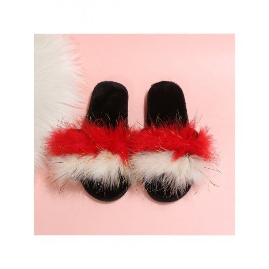  2022 Contrast Color Fur Slippers For Women