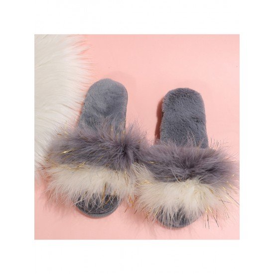  2022 Contrast Color Fur Slippers For Women