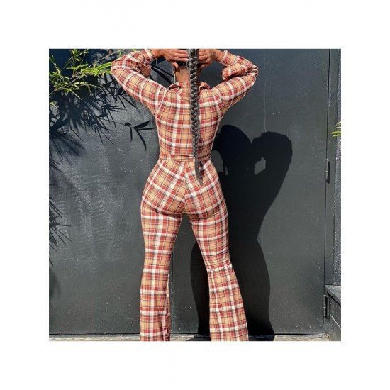  Casual Lantern Neck Plaid Women's Two-Piece Set