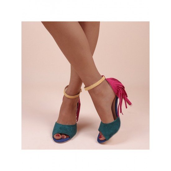  Women's PU Peep Toe Tassel High Heels