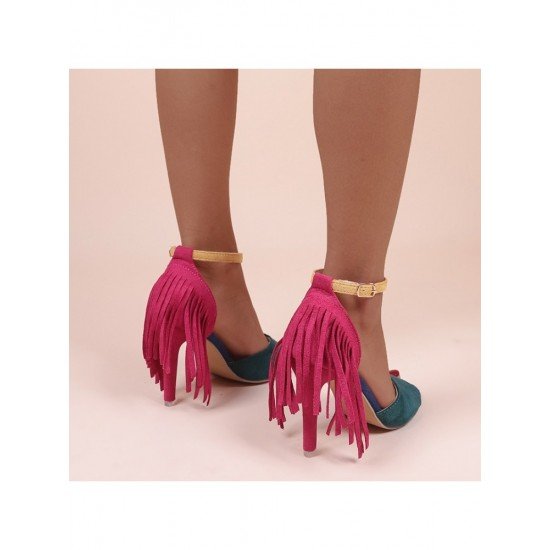  Women's PU Peep Toe Tassel High Heels