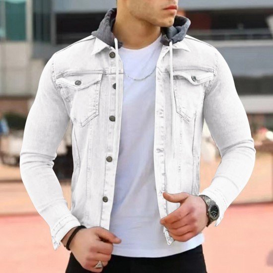  Pure Color Hooded Men's Casual Jacket