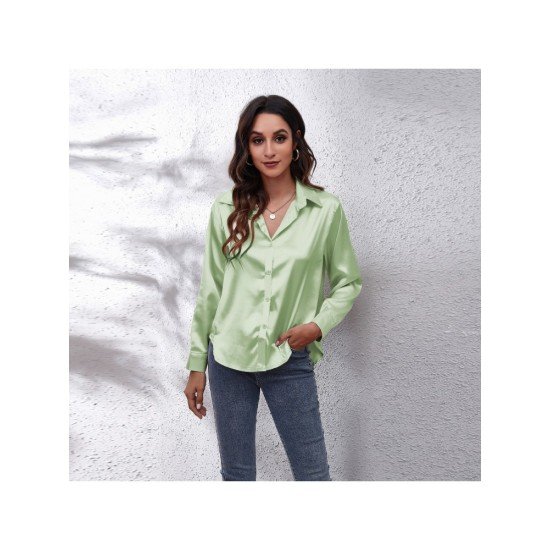 New Fall Solid Satin Blouse For Ladies