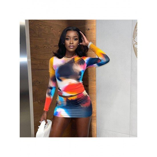  Tie-Dye Crop Top And Skirt Women's Suits