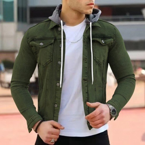  Pure Color Hooded Men's Casual Jacket