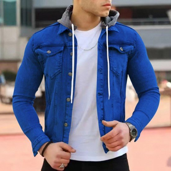  Pure Color Hooded Men's Casual Jacket