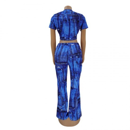  Women's Fashion Printing Crop Top Trouser Sets