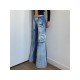 Designer Blue Wide Leg Low Rise Jean Pants