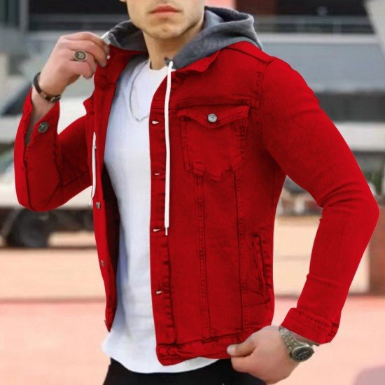  Pure Color Hooded Men's Casual Jacket