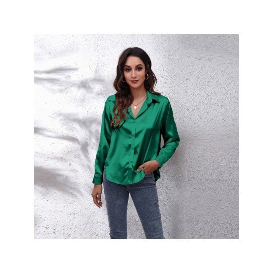 New Fall Solid Satin Blouse For Ladies