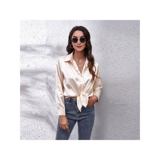 New Fall Solid Satin Blouse For Ladies