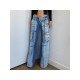 Designer Blue Wide Leg Low Rise Jean Pants