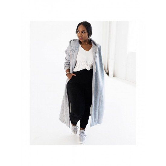  Loose Casual Hooded Pure Color Long Coat