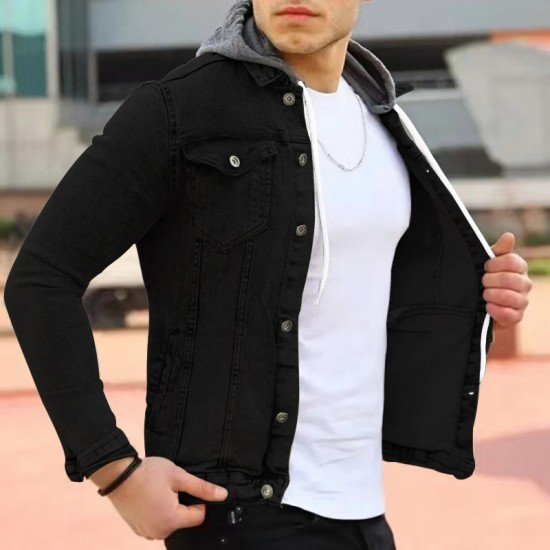  Pure Color Hooded Men's Casual Jacket