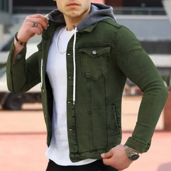  Pure Color Hooded Men's Casual Jacket