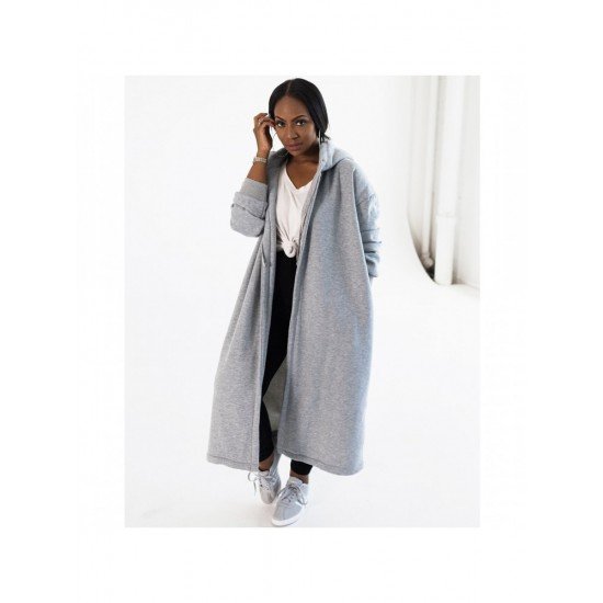  Loose Casual Hooded Pure Color Long Coat