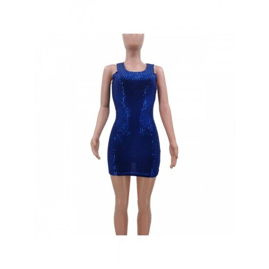  Fashion Summer U Neck Sequins Sleeveless Dress