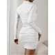 Designer White Cut Out Long Sleeve Short Dress