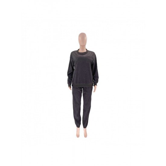  Corduroy Pure Color Casual Women's Trouser Suit