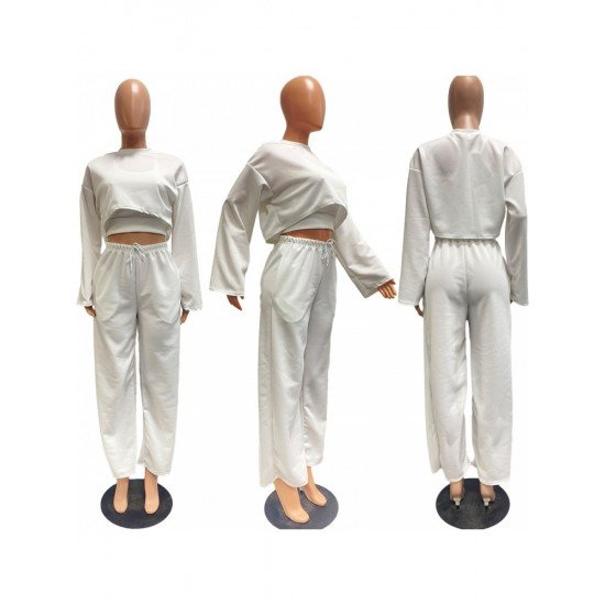 Casual White Matching 3 Piece Jogger Pant Sets