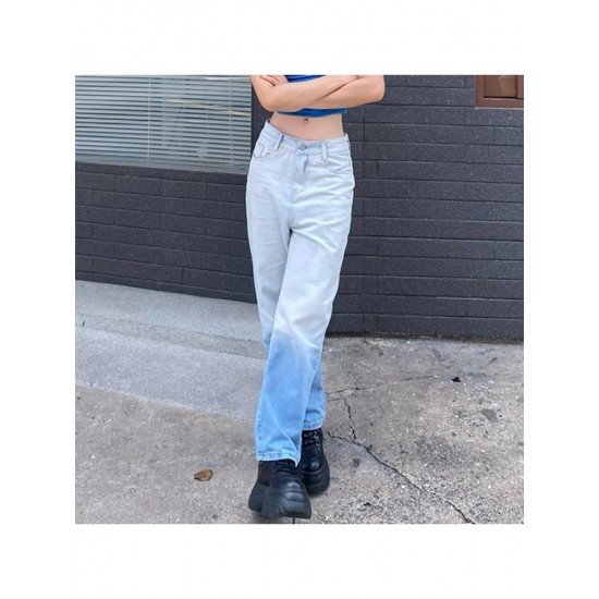 Stylish Straight Leg Gradient Color Ladies Jeans