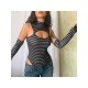 Striped Cut Out Sleeveless Bodysuits For Women