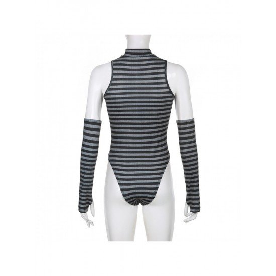 Striped Cut Out Sleeveless Bodysuits For Women