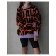  2022 Round Neck Loose Letter Contrast Color Sweater