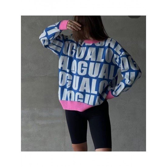  2022 Round Neck Loose Letter Contrast Color Sweater