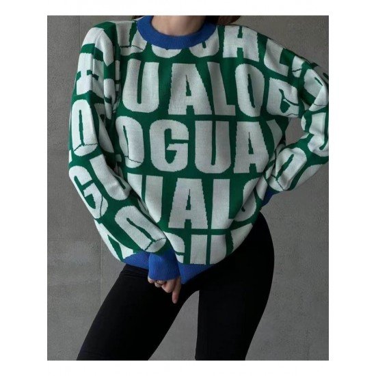  2022 Round Neck Loose Letter Contrast Color Sweater