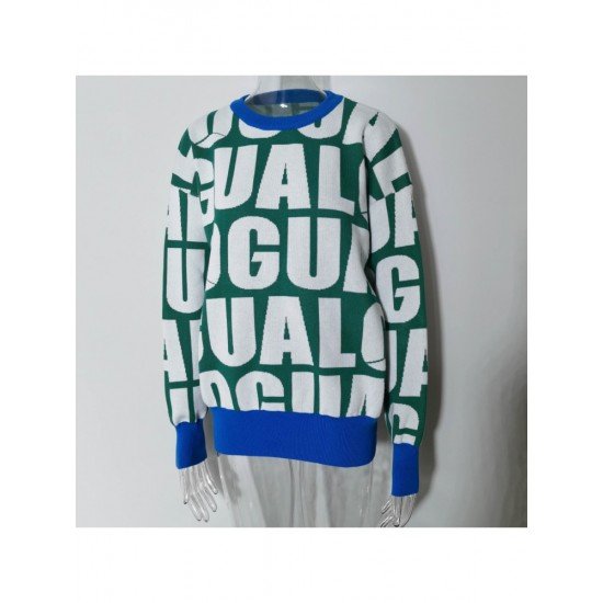  2022 Round Neck Loose Letter Contrast Color Sweater