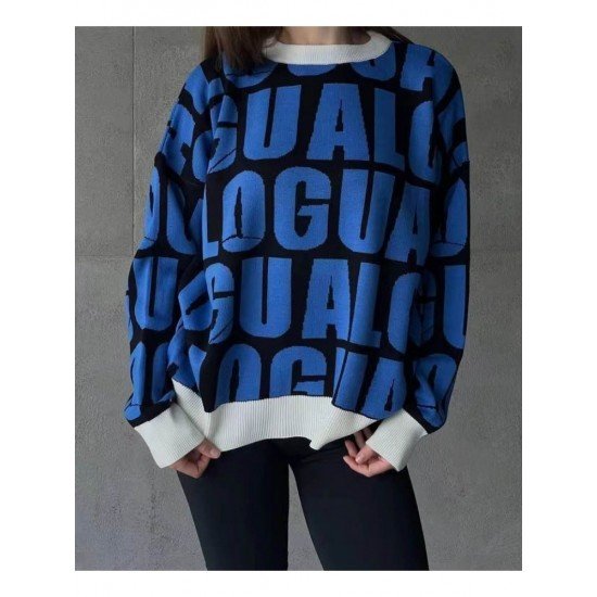  2022 Round Neck Loose Letter Contrast Color Sweater