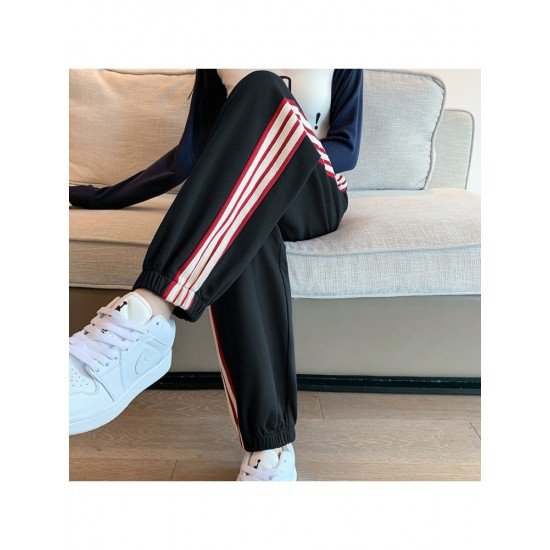  Loose Versatile Striped Women's Long Pants