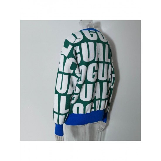  2022 Round Neck Loose Letter Contrast Color Sweater