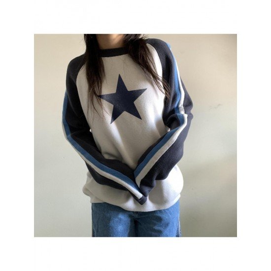  2022 Casual Star Printing Women's Crew Neck Sweater