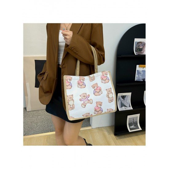  Casual Canvas Cute Cartoon Printed Tote Bag