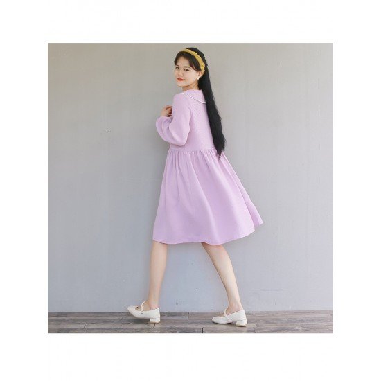 Cute Loose Doll Collar Long Sleeve Knee Length Dress