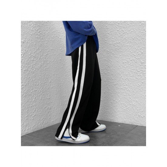  Loose Casual Split Hem Contrast Color Long Pants